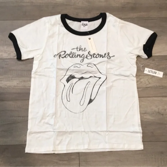 NEW ⭐️RARE⭐️ Anthropologie Letluv Rolling Stones Ringer Tee Small - Picture 3 of 10